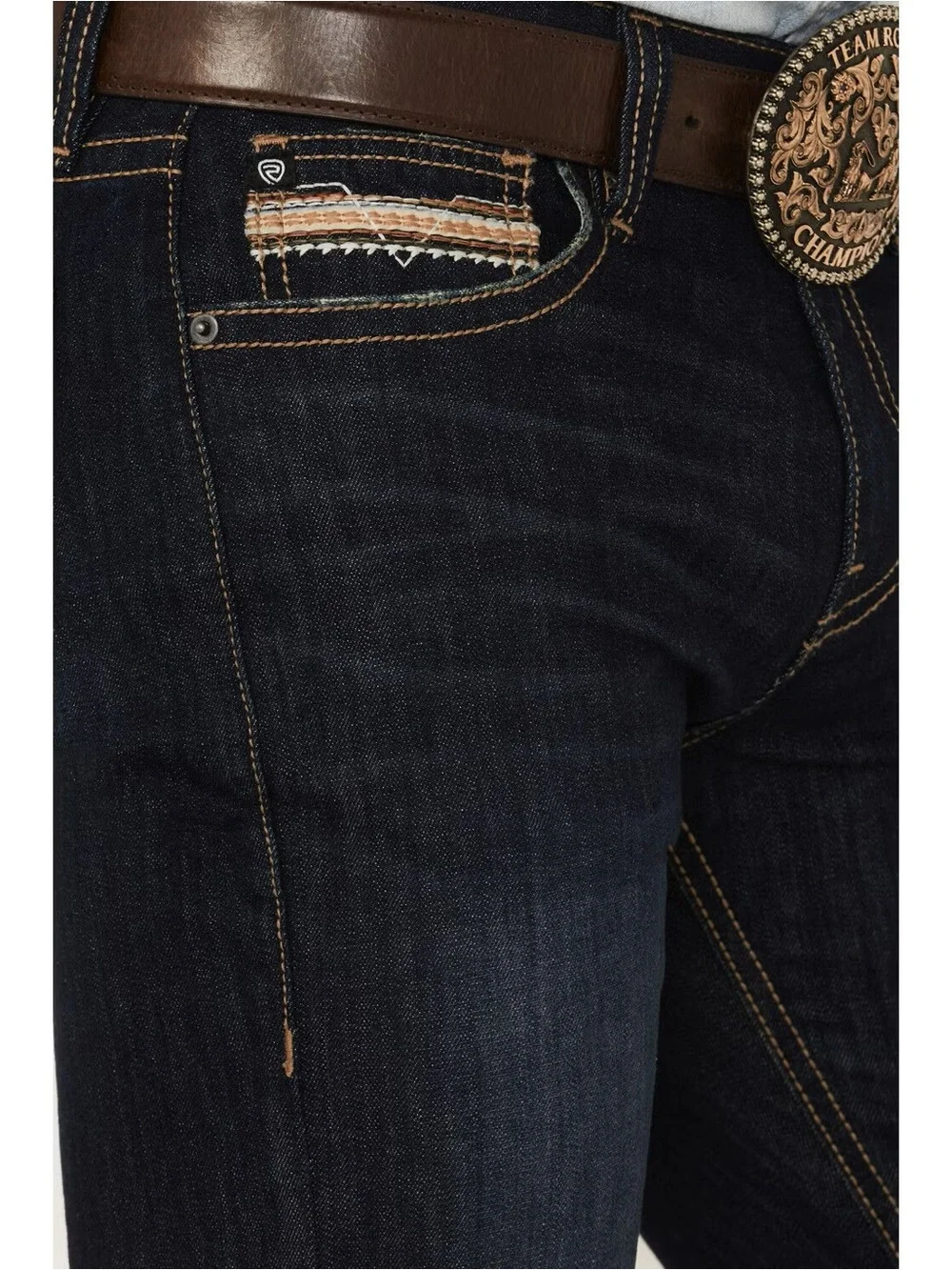 ROCK & ROLL DENIM MEN'S REVOLVER DARK WASH SLIM STRAIGHT STRETCH DENIM JEANS